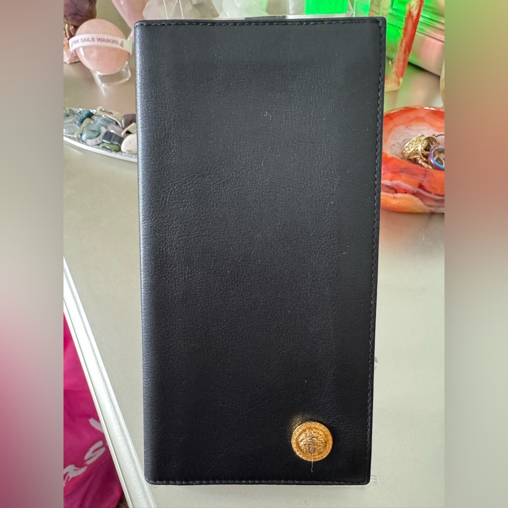 Versace Medusa Head Long Vertical Black
Leather Wallet